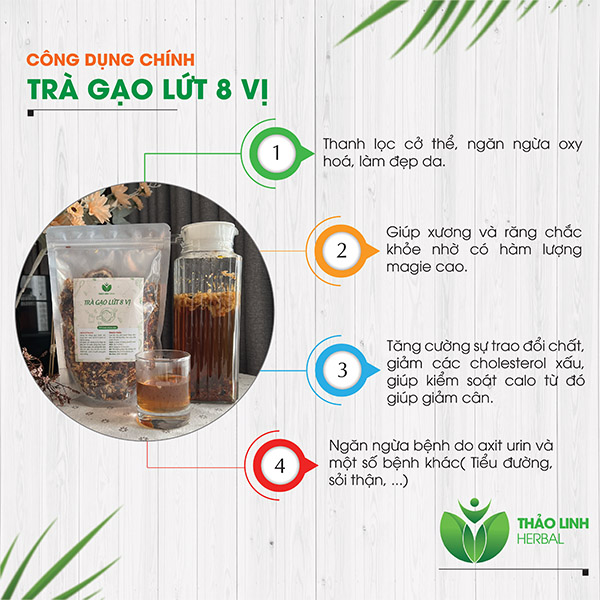 công dụng của trà gạo lứt 8 vị thảo linh herbal